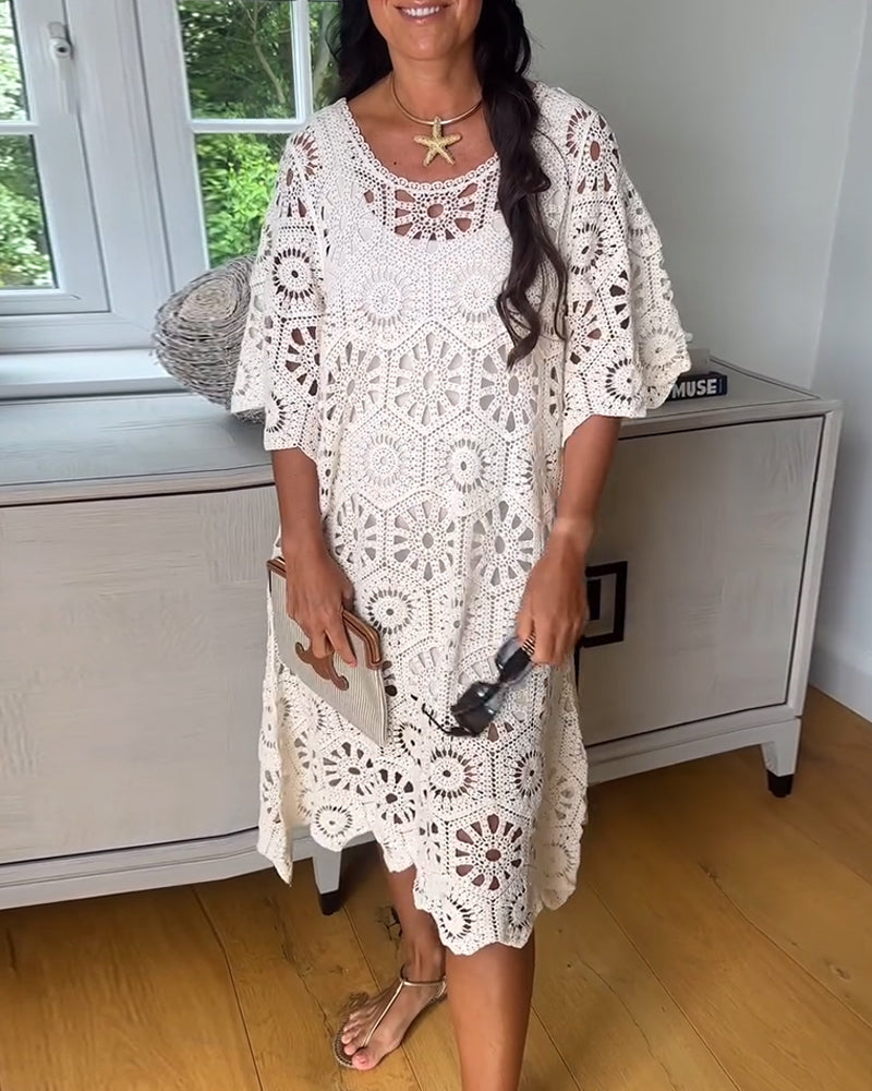 Kleid Aus Baumwolle Mit Lochmuster Und Halblangen Ärmeln