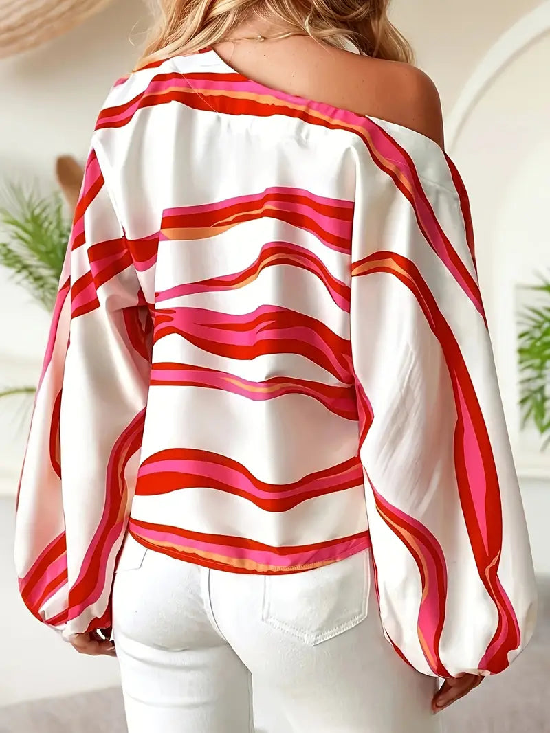 Heidi-Mode | Off-Shoulder-Bluse mit Geometrischem Muster für Damen