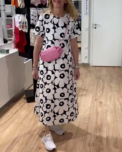 Kleid Kurzärmlig Blumenprint Maxi