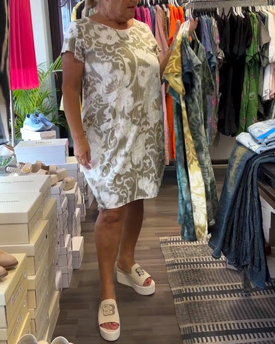 Kleid Rundhalsausschnitt Bedruckt Kurzärmelig Shift