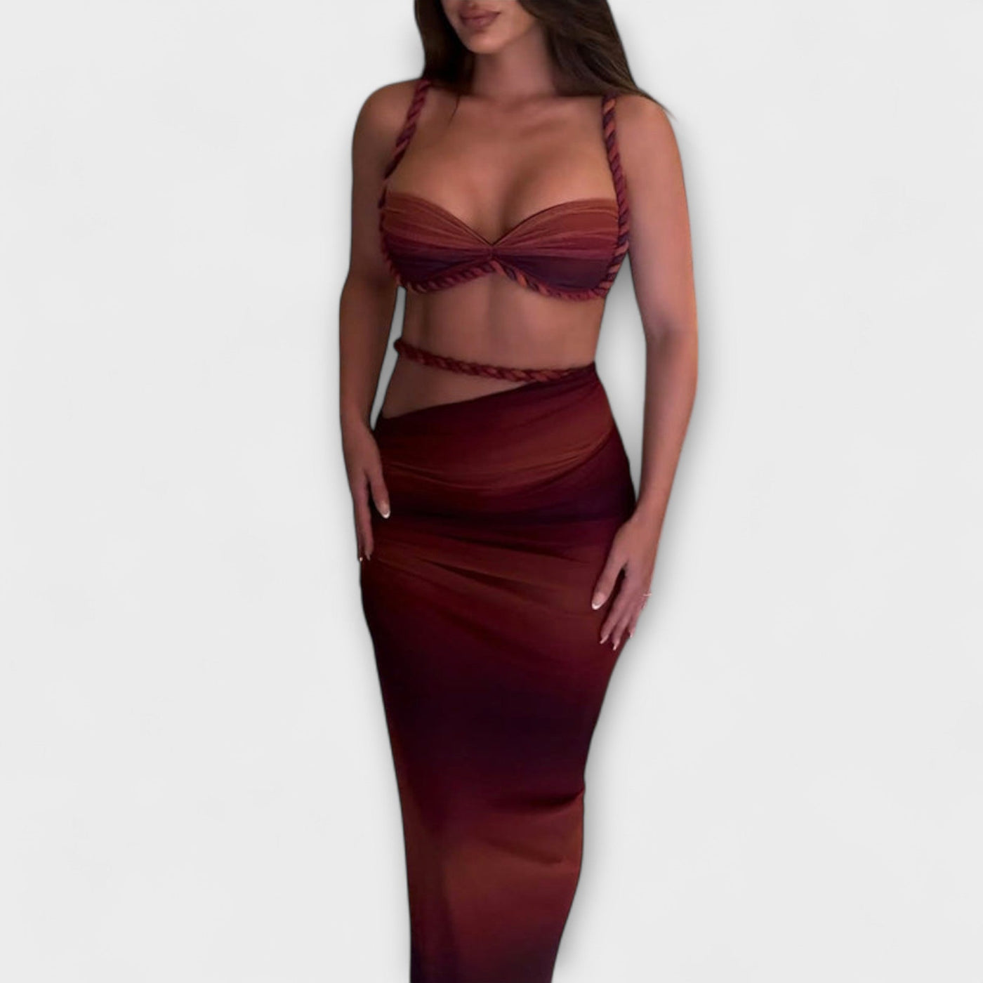 Jane - Elegantes Gradient Zopf Crop Top mit Overskirt Set