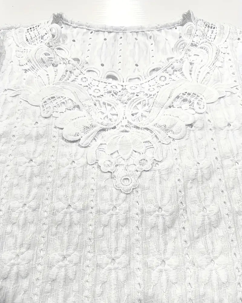 Bluse Rundhals Spitze Gehäkelte Kurzarm