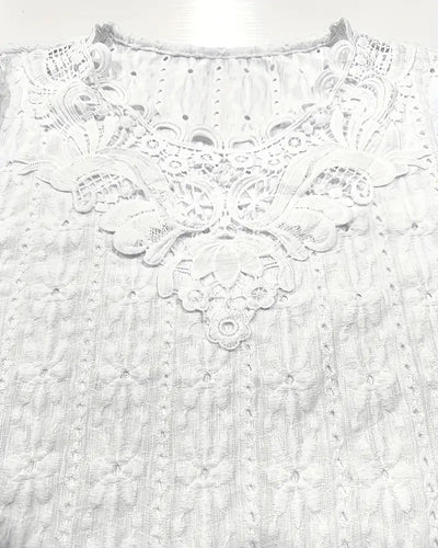 Bluse Rundhals Spitze Gehäkelte Kurzarm