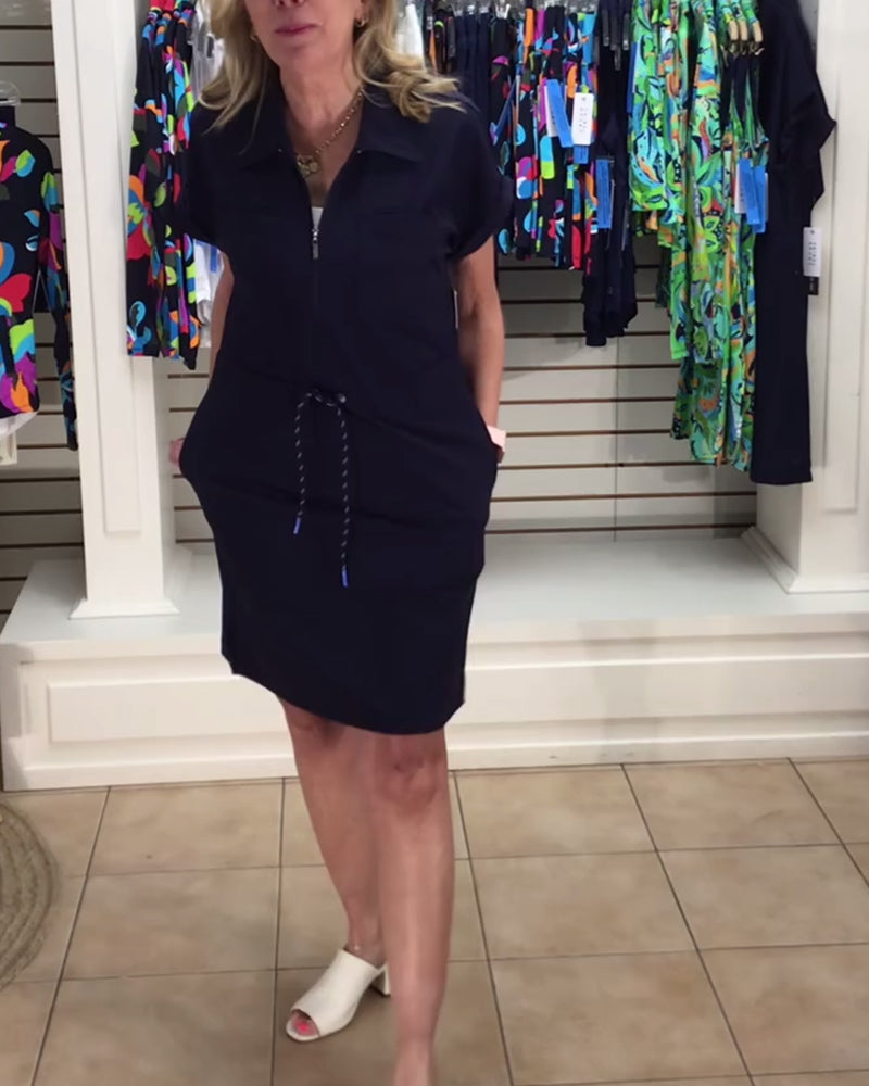 Kleid Halber Reißverschluss Kordelzug Sportlich Polo