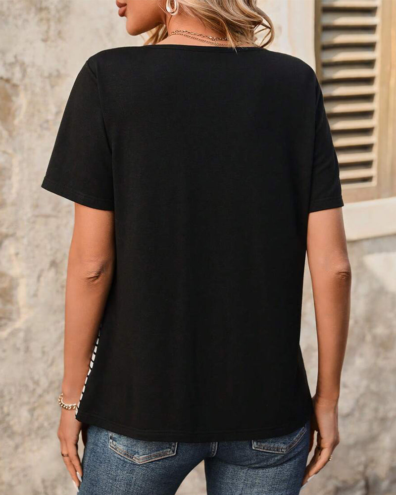 T-Shirt Casual Gestreift Kontrastfarbe