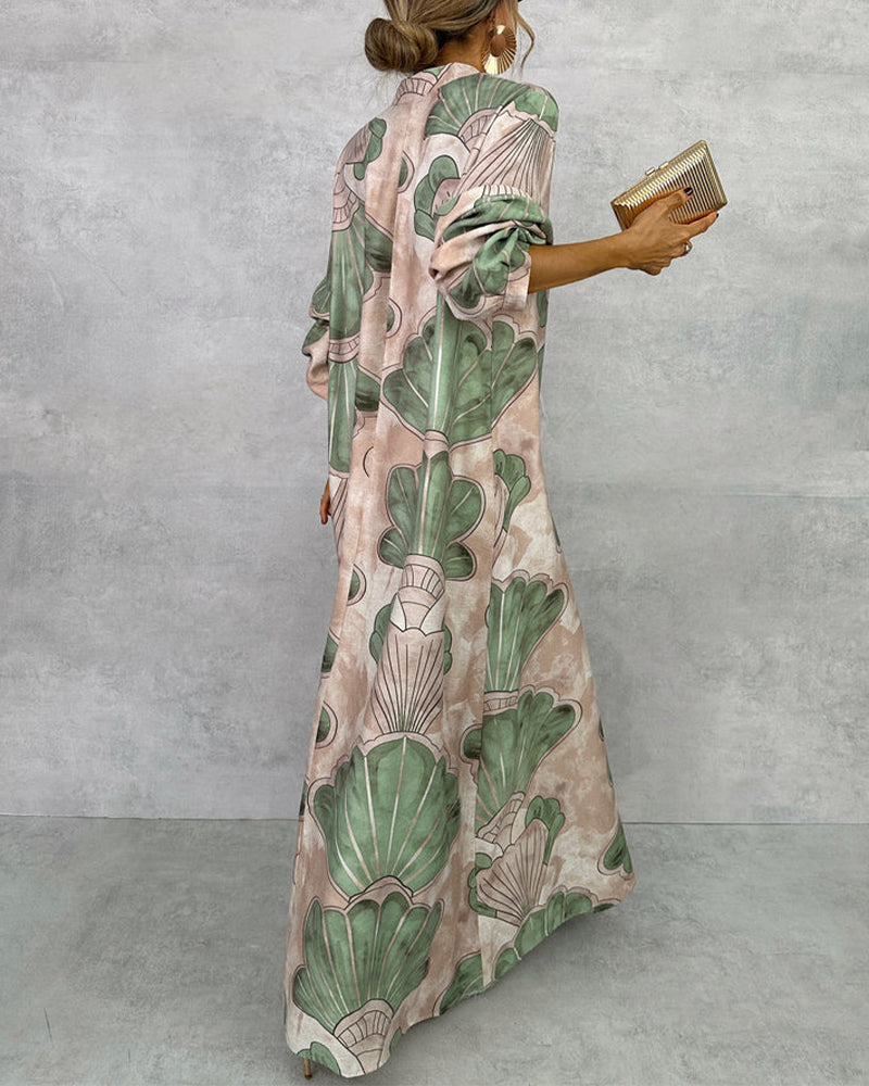 Kleid Mit Elegantem Stil Und Blattmuster