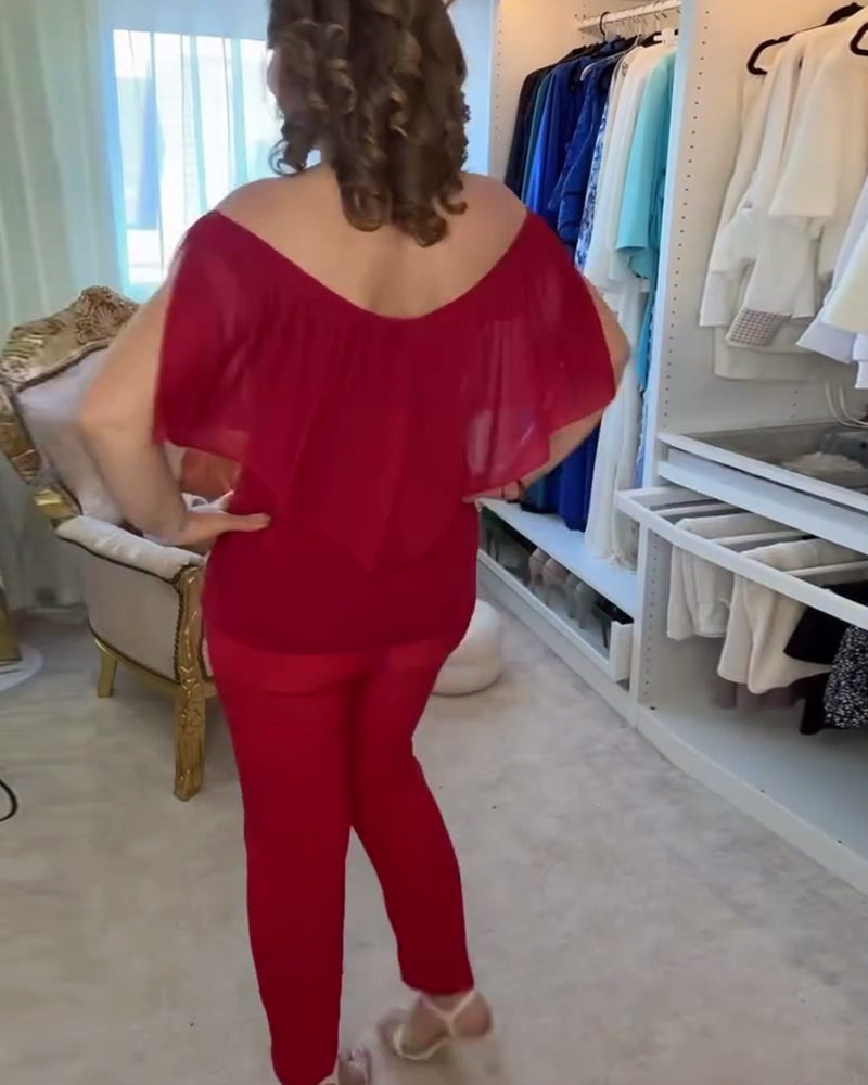 Bluse V-Ausschnitt Rüschen Doppellage