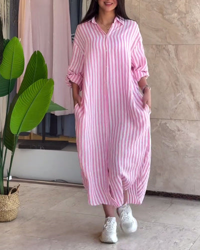 Kleid Weit Aufschlag Gestreift