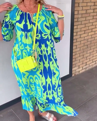 Kleid Glockenärmel Urlaubsdruck