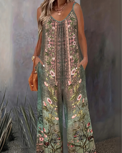 Damen Boho Jumpsuit Mit Blumenmuster | Ärmellos & Weites Bein