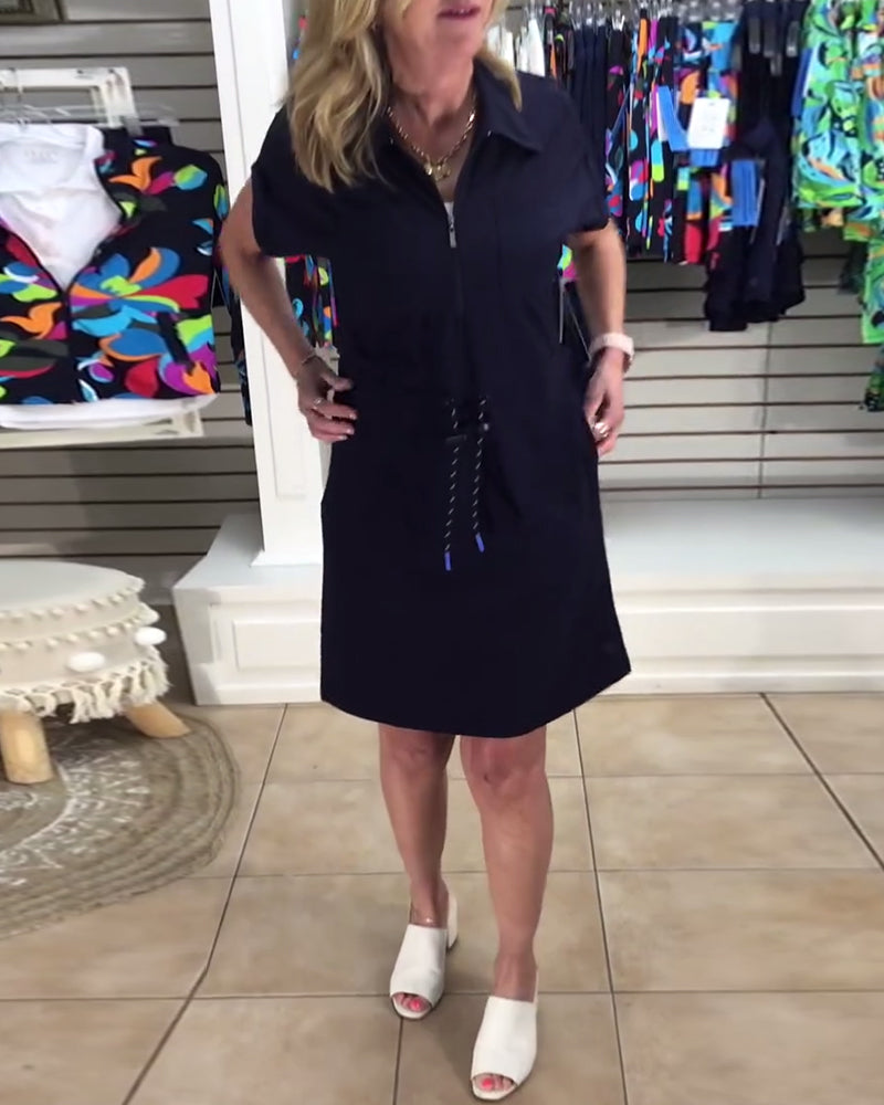 Kleid Halber Reißverschluss Kordelzug Sportlich Polo