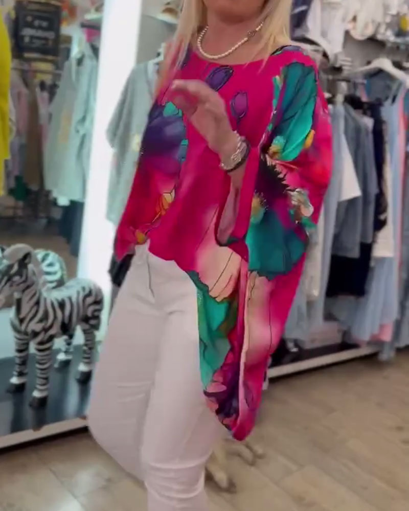 Bluse Fledermausärmel Halber Ärmel Druck