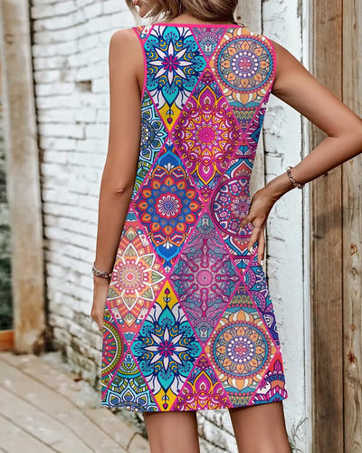 Kleid Elegant Ärmellos Bedruckt Gerade