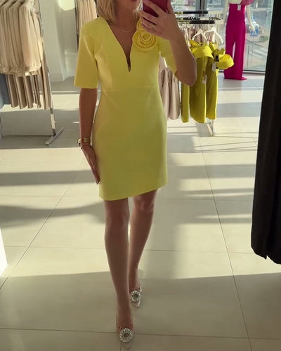 Kleid Elegant Handgemachte Blume Einfarbig