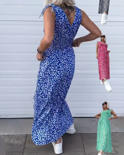 Kleid Ärmellos Taille Geblümt Lang