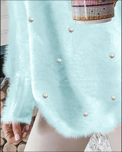 Flauschiger Pullover mit V-Ausschnitt für Frauen