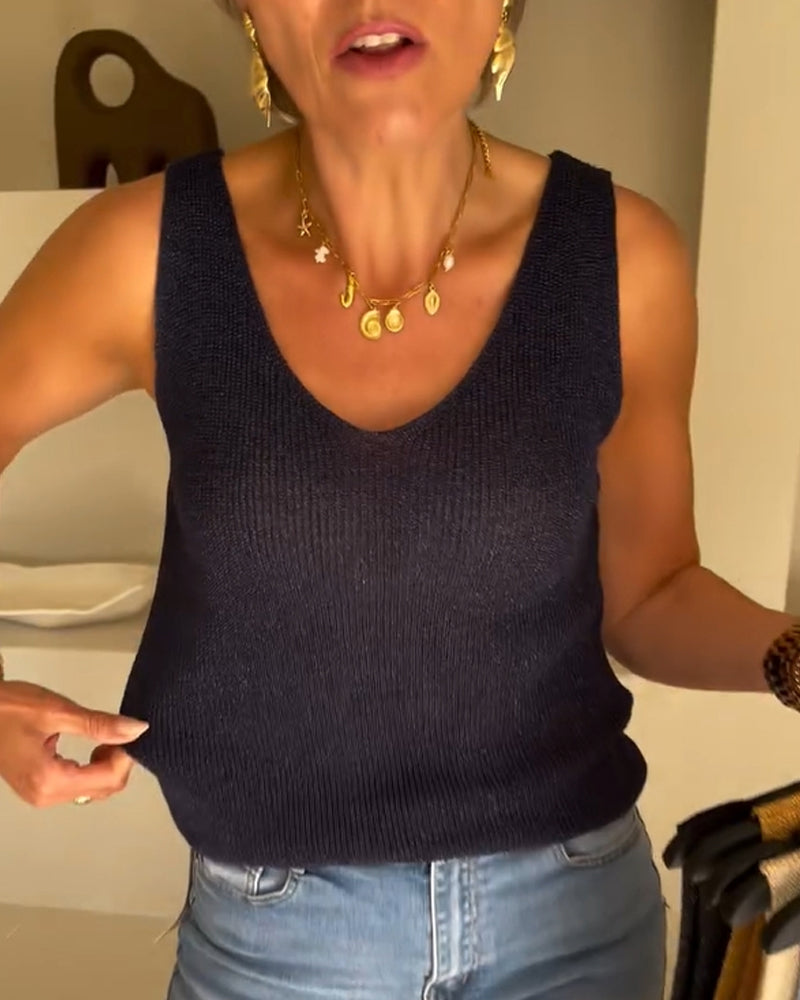 Weste Gestrickt V-Ausschnitt ärmellos