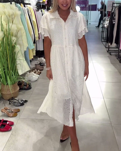 Kleid Reverskragen Einfarbig Blütenärmel