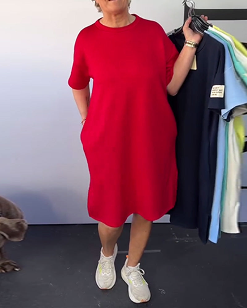 Kleid Rundhalsausschnitt Lässig Kurzarm Einfach