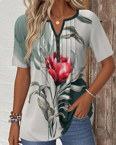 Bluse kurzärmelig plissiert bedruckt