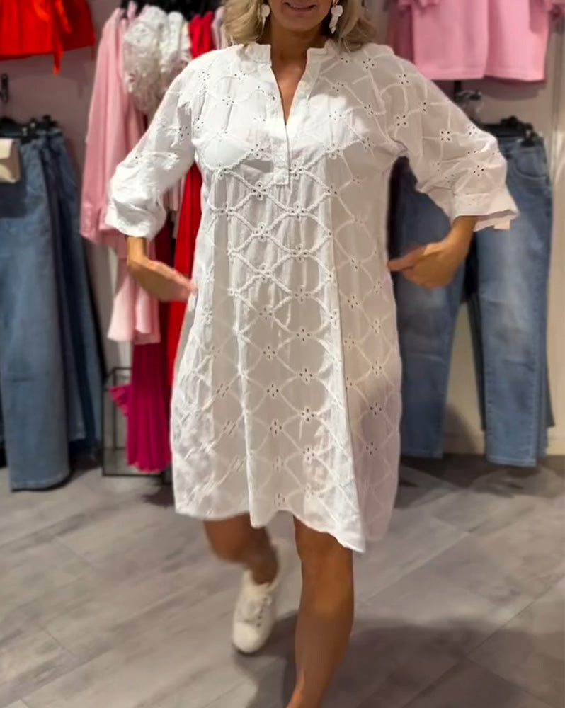 Kleid Langarm Ausgeschnitten Blume Weit