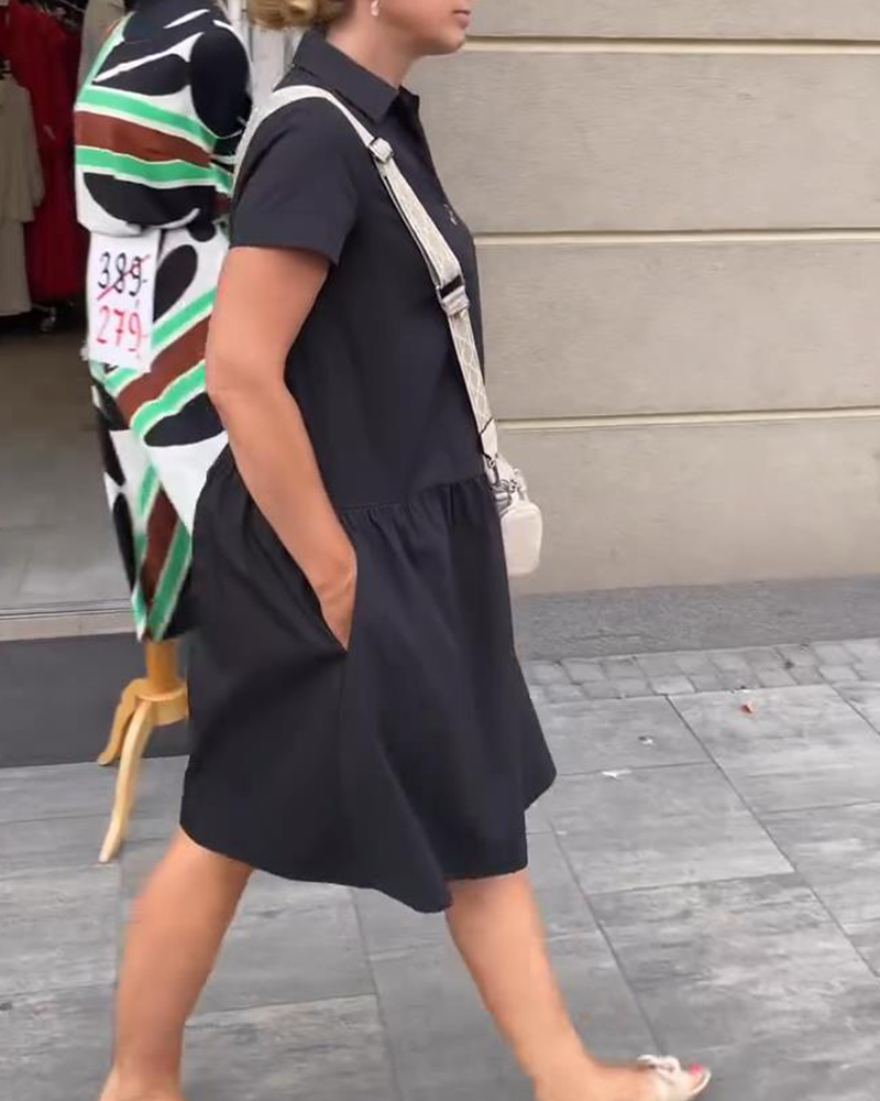 Kleid Revers Halbreißverschluss Uni A-Linie