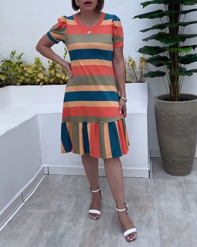 Kleid lässig Kurzarm gestreift