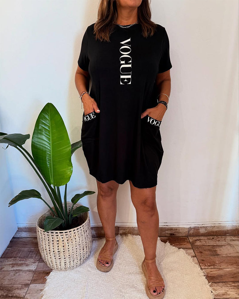 Kleid Casual Kurzärmlig Locker Buchstabe Druck