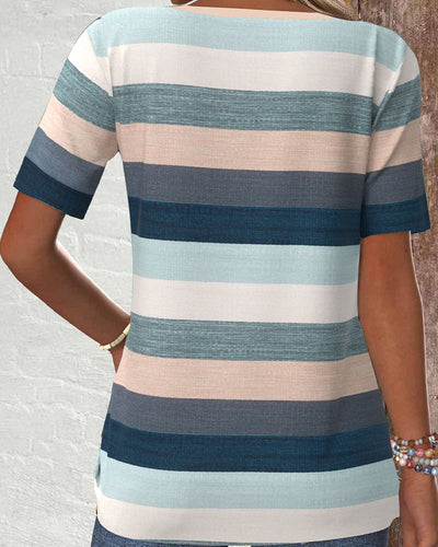 Bluse gestreift Kontrast Knopf lässig