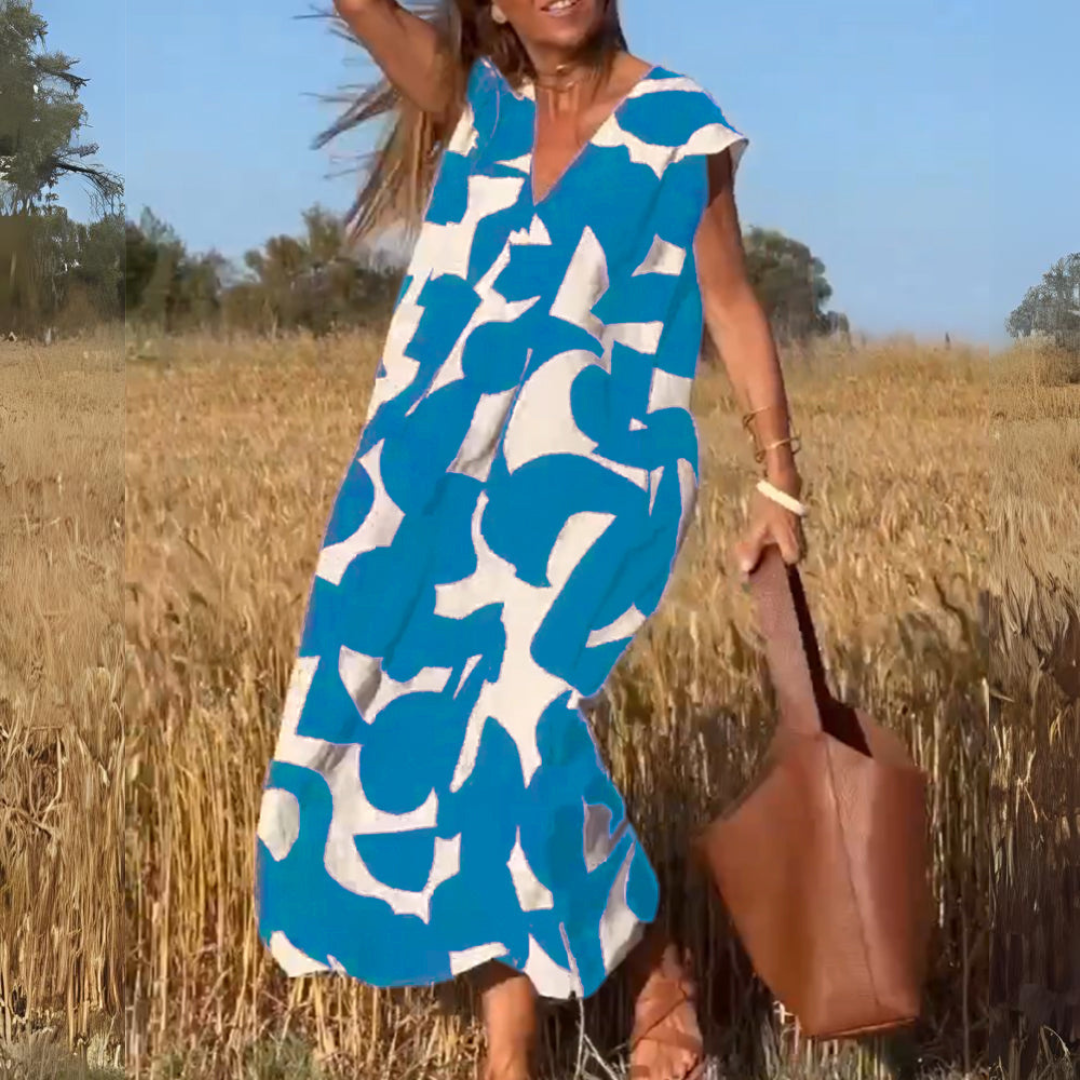 ELENA | BEDRUCKTES KLEID MIT V-AUSSCHNITT