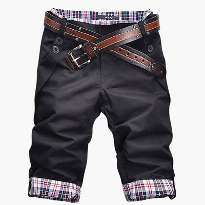 Herren Baumwollshorts mit Gürtel und Karoaufschlägen knielang