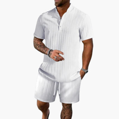 Herren Sommer Set mit Poloshirt und Shorts aus Rippstoff