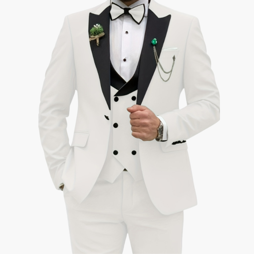 Herren Anzug dreiteilig mit Slim Fit und Kontrastrevers