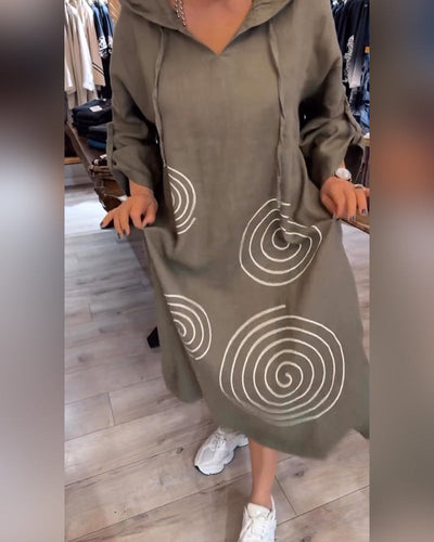 Kleid Mit Kapuze Langarm Weit