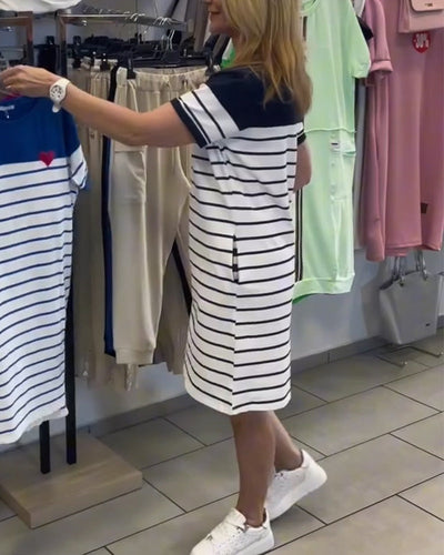 Kleid Rundhals-Ausschnitt Casual Gestreift