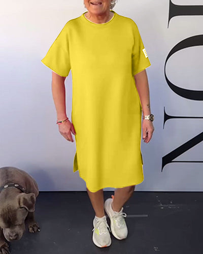 Kleid Rundhalsausschnitt Lässig Kurzarm Einfach