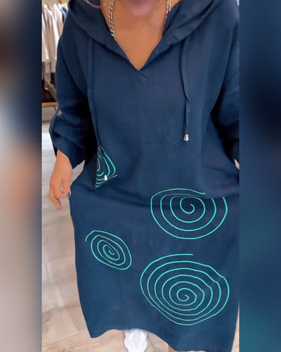 Kleid Mit Kapuze Langarm Weit