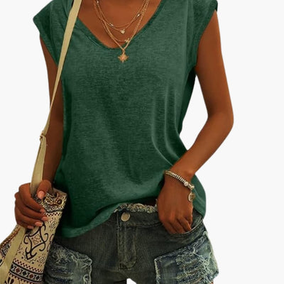 Damen V-Ausschnitt Top mit Cap-Ärmeln und Stretchmaterial