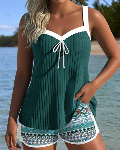 Tankini gerippt Strandshorts bedruckt Boxer