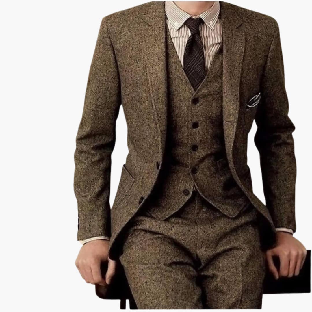 Herren Anzug dreiteilig mit Slim Fit Hose und Revers
