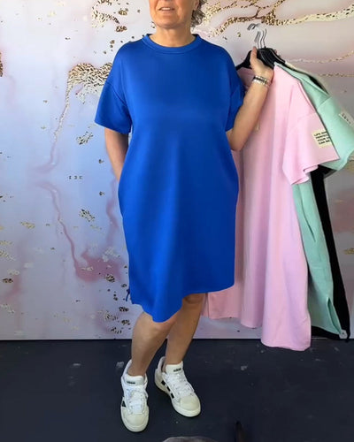 Kleid Rundhalsausschnitt Lässig Kurzarm Einfach