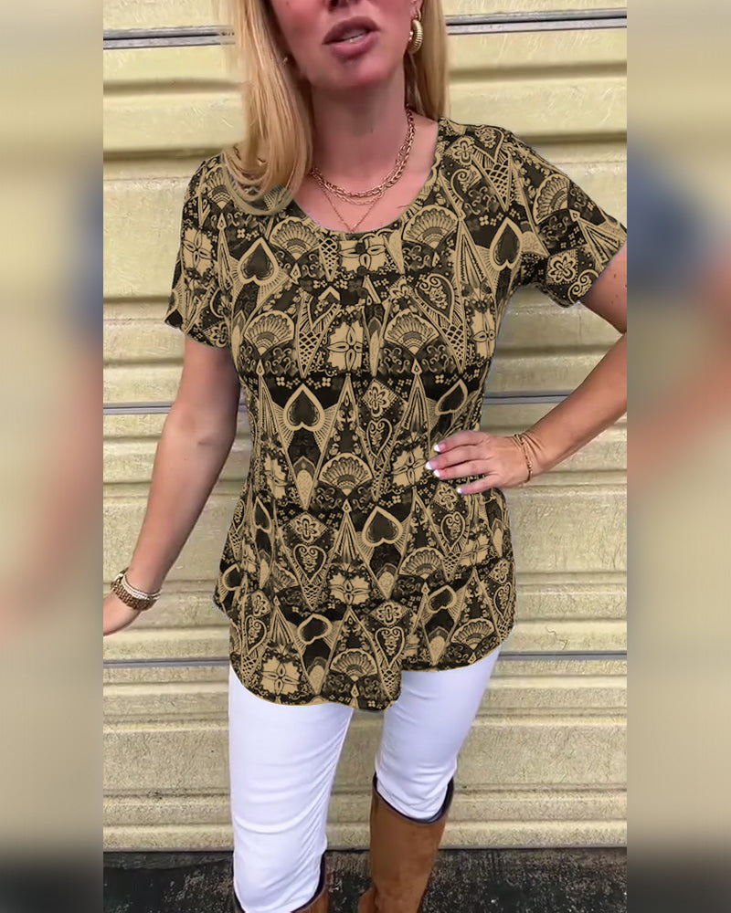 T-Shirt lässig Retro Rundhals bedruckt