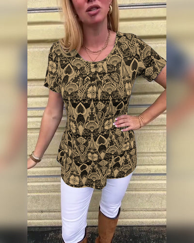 T-Shirt lässig Retro Rundhals bedruckt