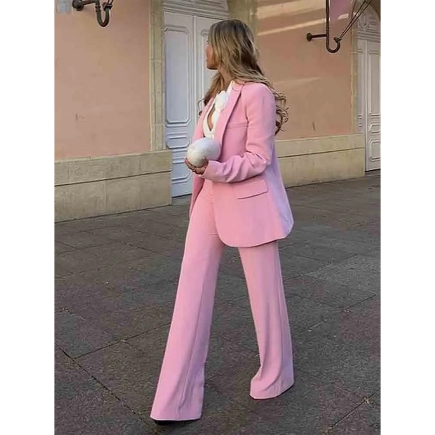 Rosa Blazer und Hosen Set für Frauen