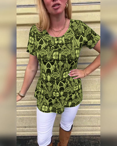 T-Shirt lässig Retro Rundhals bedruckt