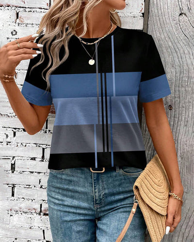 T-Shirt Rundhals Geometrischer Druck Kurzarm