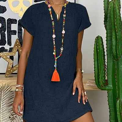 V-Ausschnitt Leinenkleid für Damen