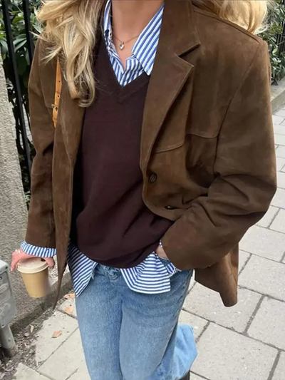 Heidi-Mode | Lederjacke Damen Blazer Modell mit Knopfverschluss und Reverskragen