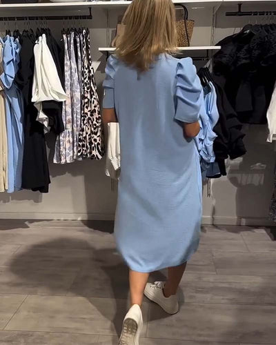 Kleid Puffärmel V-Ausschnitt Temperamentvoll