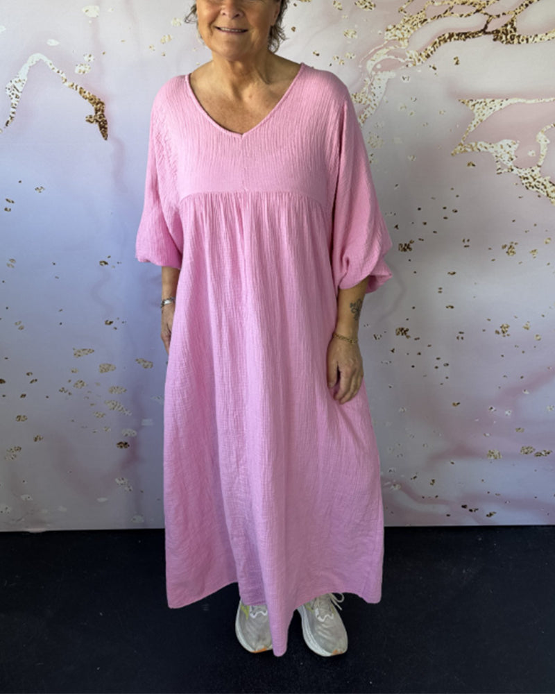 Kleid Waldstil V-Ausschnitt Falten Einfarbig